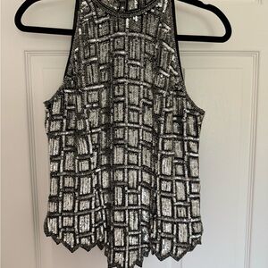 Sequin Halter Top - Black and Silver